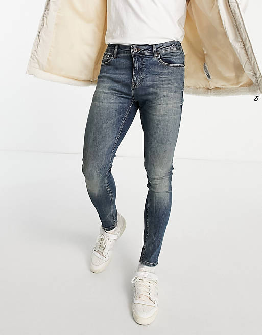 Topman - Spray-on jeans in donkere getinte wassing