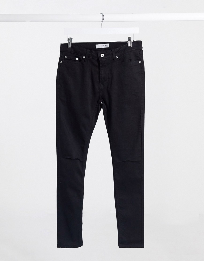 Topman - Spray on jeans met dubbele kniescheuren in zwarte wassing