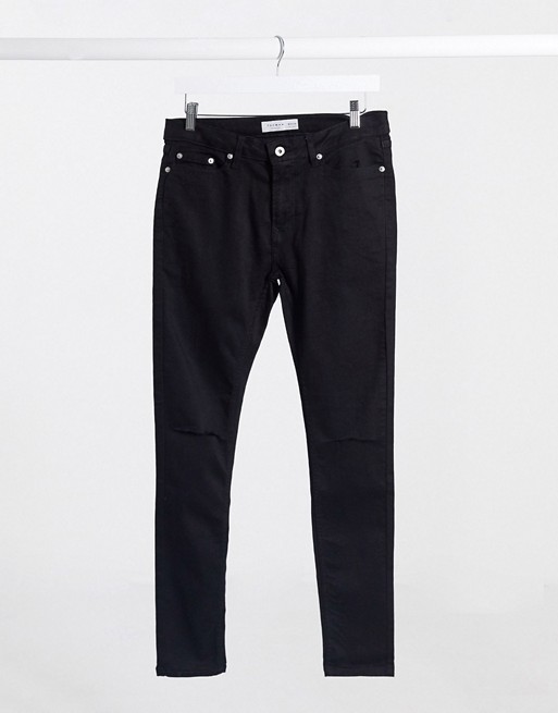 Topman spray on jeans with double knee rips in washed black