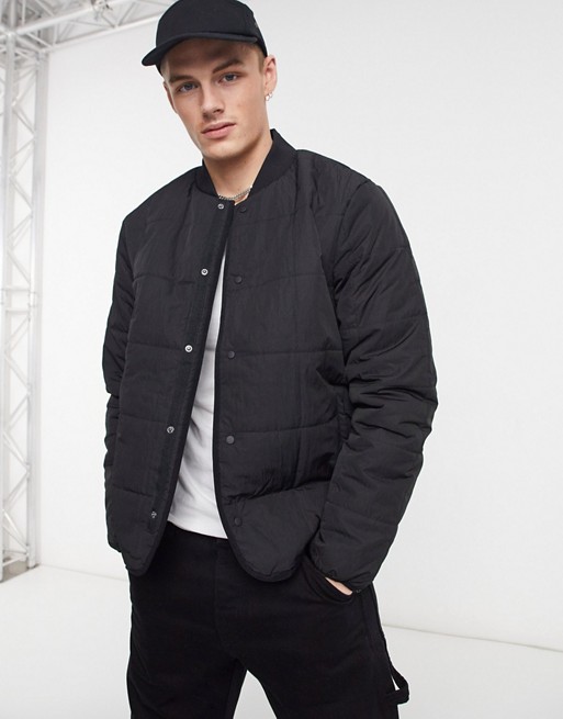 Topman square quilted liner jacket in black