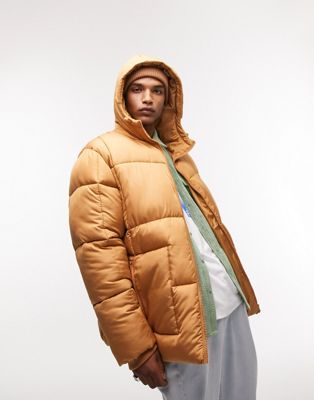 Topman square quilted puffer in brown
