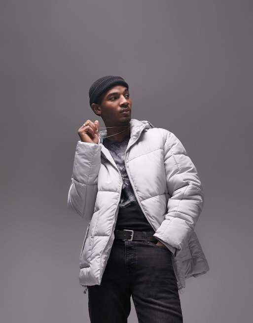 MEN HEAVY JACKET IN QUILTED WATER RESISTANT LIGHT GREY CASHMERE AND WOOL