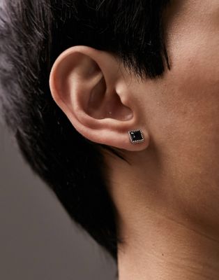 Topman square stud earring in black - ASOS Price Checker