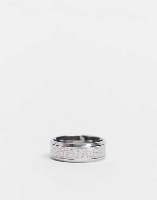 Topman stainless steel band ring in silver with alligator design