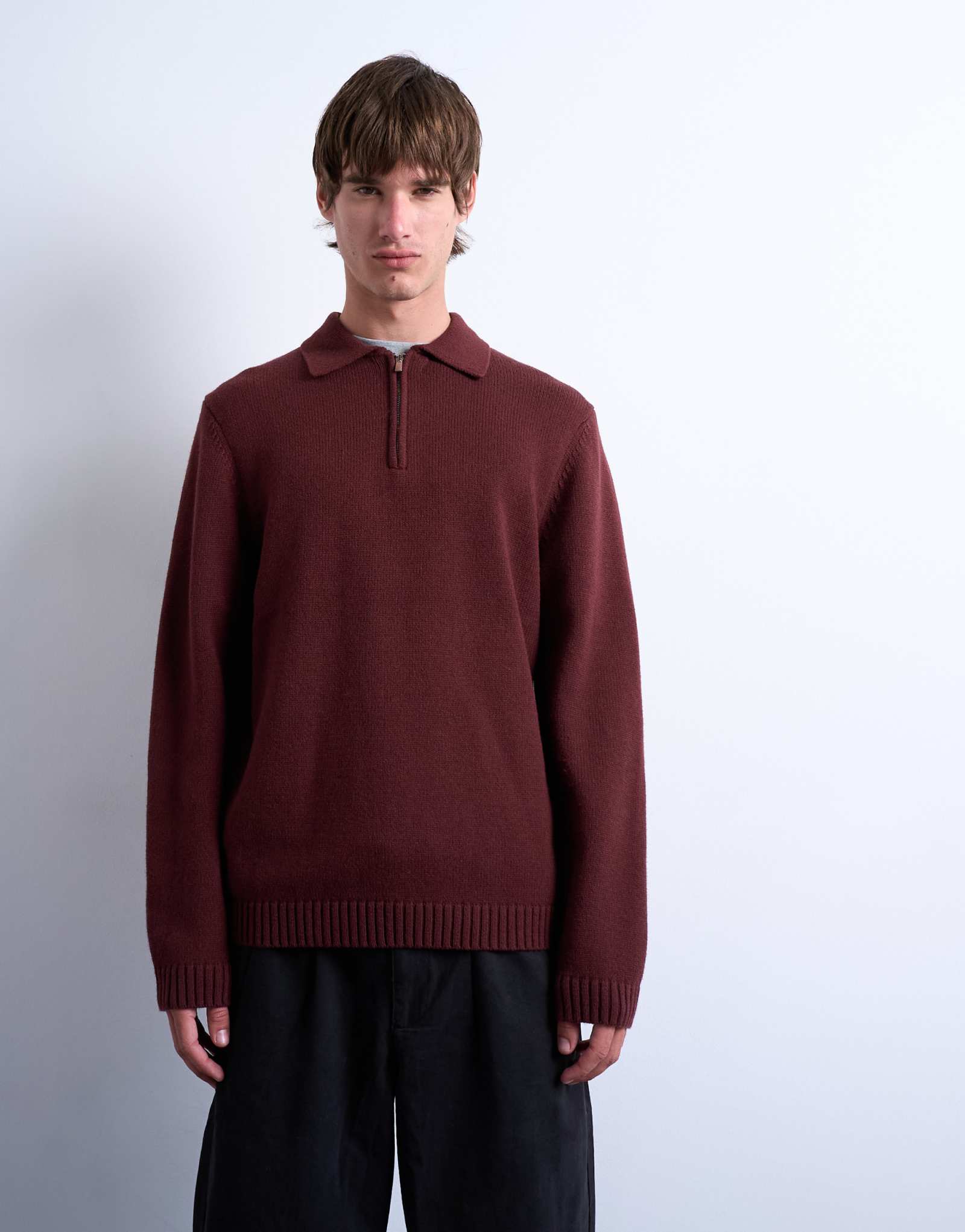 Поло Topman standard fit на молнии темно-красного цвета