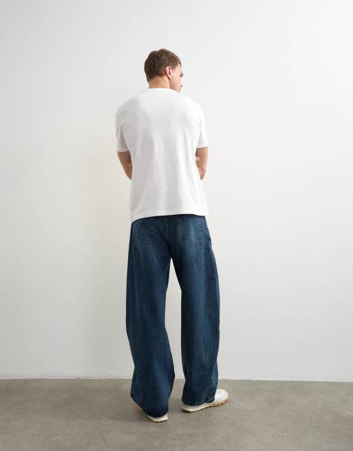 Topman stela jeans med barrel-passform i blå inkwash, 2 av 5