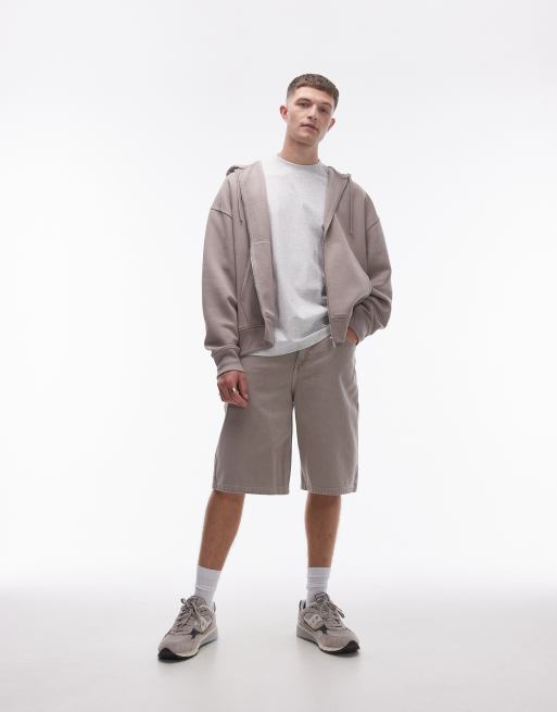 Topman – Stenfärgad hoodie i oversize med dragkedja, 4 av 4