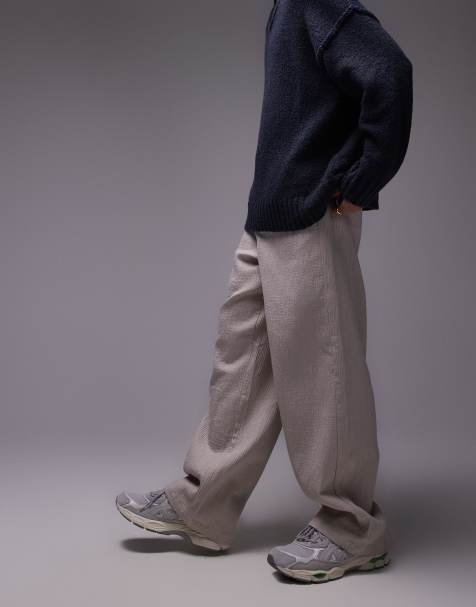 Topman – Stenfärgade, strukturerade byxor med vida ben - view 1