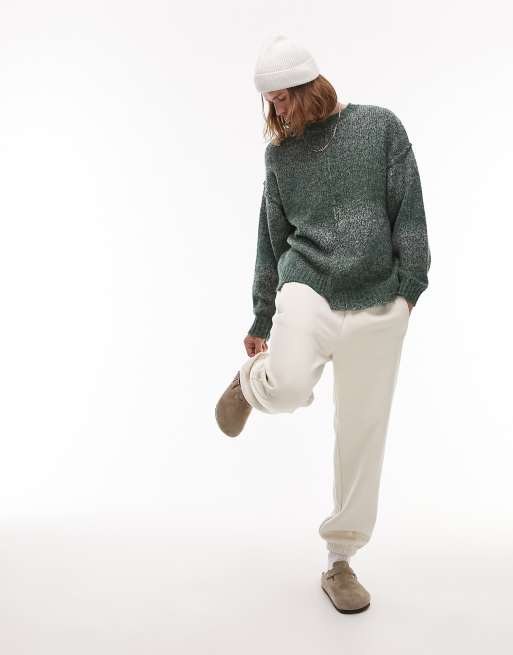 Topman step hem ombre crew sweater in green