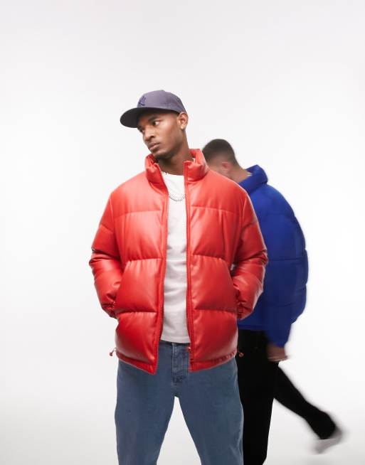 Topman – Steppjacke aus Kunstleder in Rot