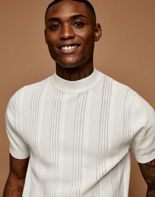 Topman stitch knit turtleneck sweater in white | ASOS