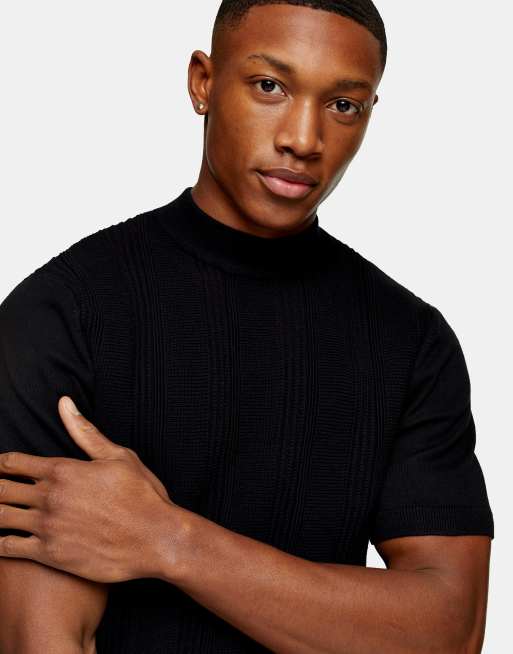 Short sleeve black shop roll neck jumper