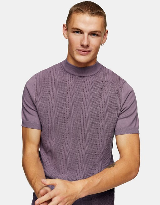 Topman stitch turtle neck knitted jumper in lilac