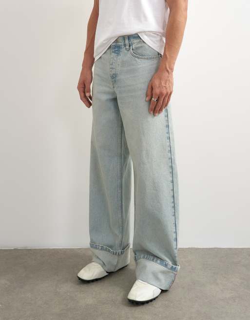 Topman stive baggy fit-jeans med opsmøg i lys vask, 4 af 7