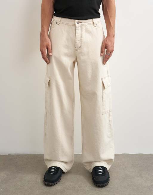 Topman stive baggy fit-jeans med sidelommer i råhvid, 2 af 7