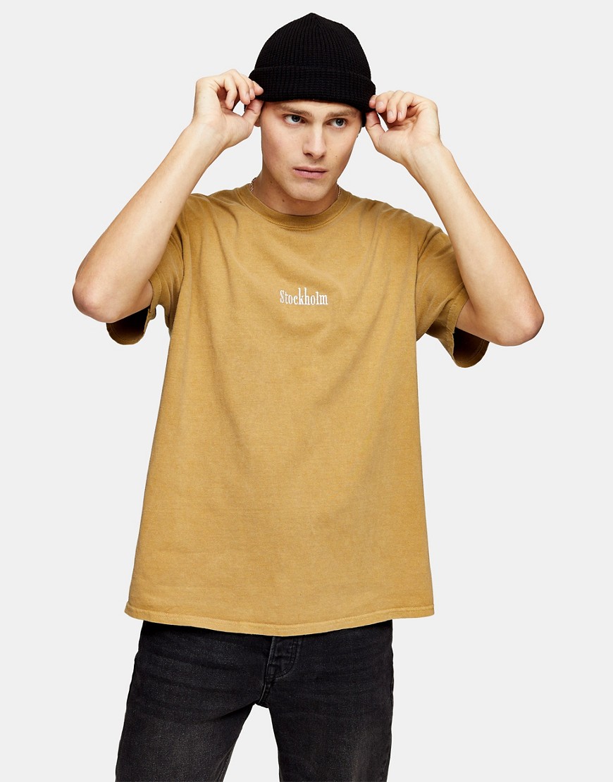 Topman stockholm embroidered t-shirt in brown