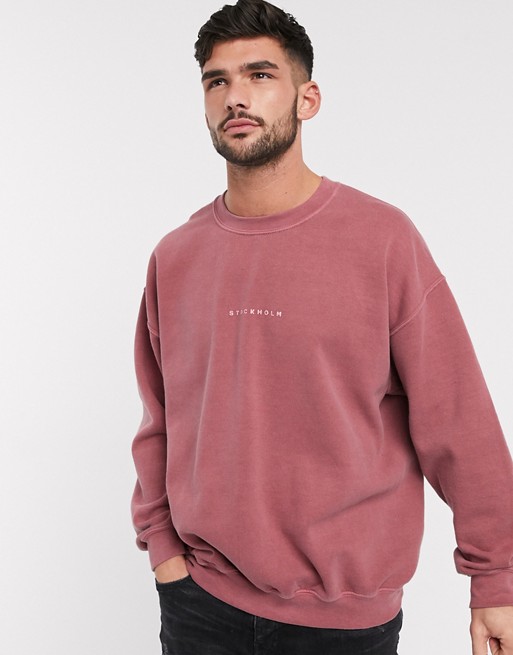 Topman Stockholm sweat in washed burgundy