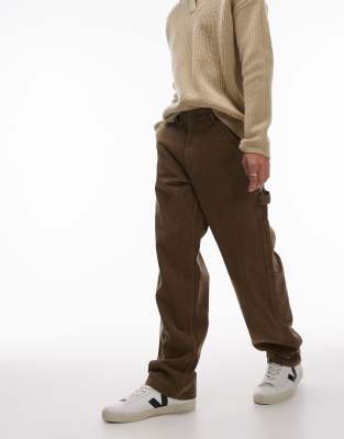 Topman Straight Acid Wash Pants In Brown