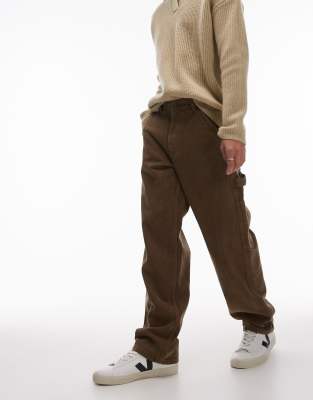 straight acid wash pants in brown