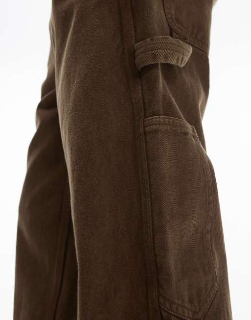 Topman straight acid wash pants in brown | ASOS