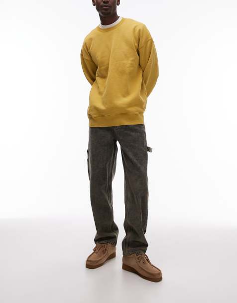Topman straight acid wash pants in khaki - view 1