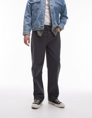 straight canvas pants in charcoal-Gray