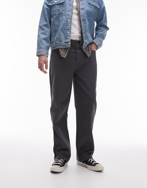 Topman straight canvas trousers in charcoal - view 1
