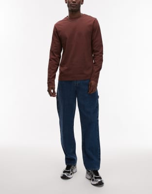 Topman Straight Carpenter Jeans In Mid Wash Blue