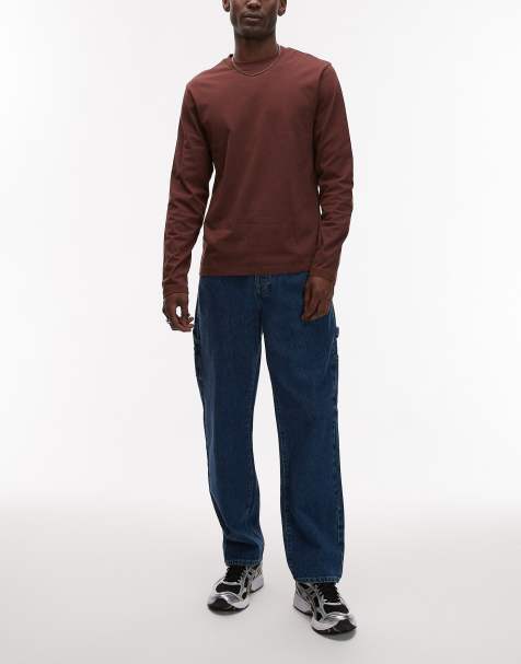 Topman straight carpenter jeans in mid wash blue - view 1