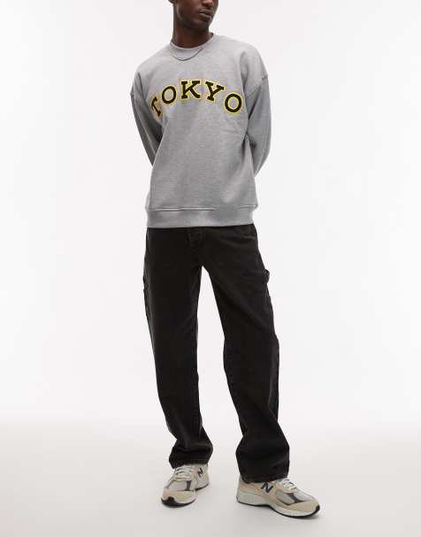 Topman straight carpenter jeans in washed black - view 1