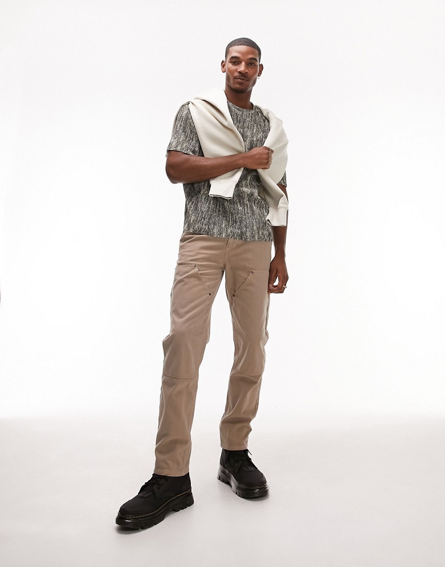 Topman straight carpenter trousers in stone-Neutral