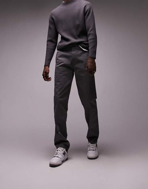 Topman straight chino pants in charcoal