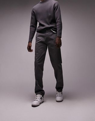 Topman straight chino trousers in charcoal