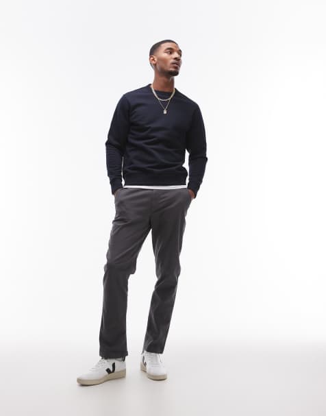 Topman straight chino trousers in charcoal - view 1