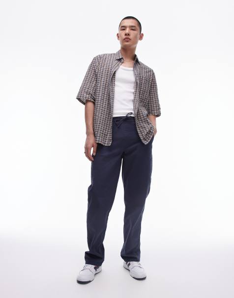 Topman straight chino trousers with elasticated waistband in navy - view 1