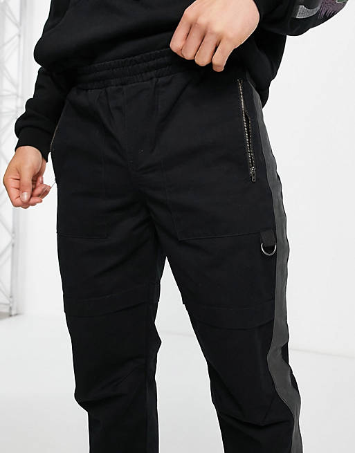 Trousers & Chinos Topman straight cut and sew skinny jogger with zip pocket in black 