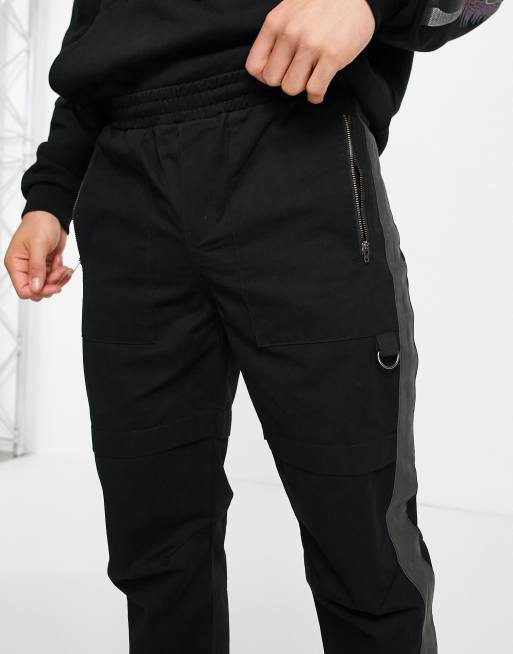 Topman straight cut and sew skinny jogger with zip pocket in black