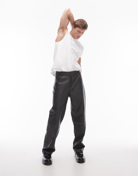 Topman straight distressed faux leather pants in charcoal (part of a set) - view 1