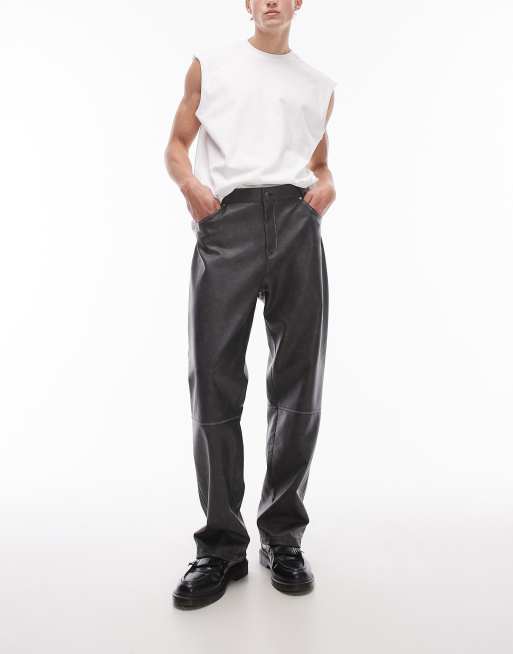 Topman straight distressed faux leather pants in charcoal (part of a set), 2 of 5