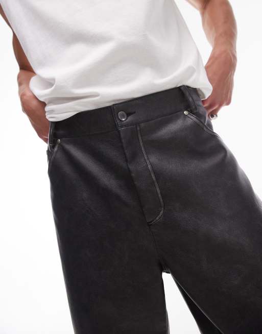Topman straight distressed faux leather pants in charcoal (part of a set), 3 of 5