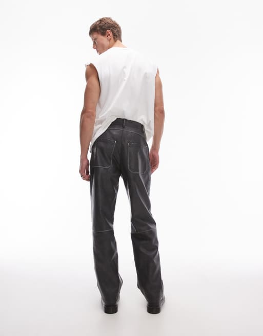 Topman straight distressed faux leather pants in charcoal (part of a set), 4 of 5