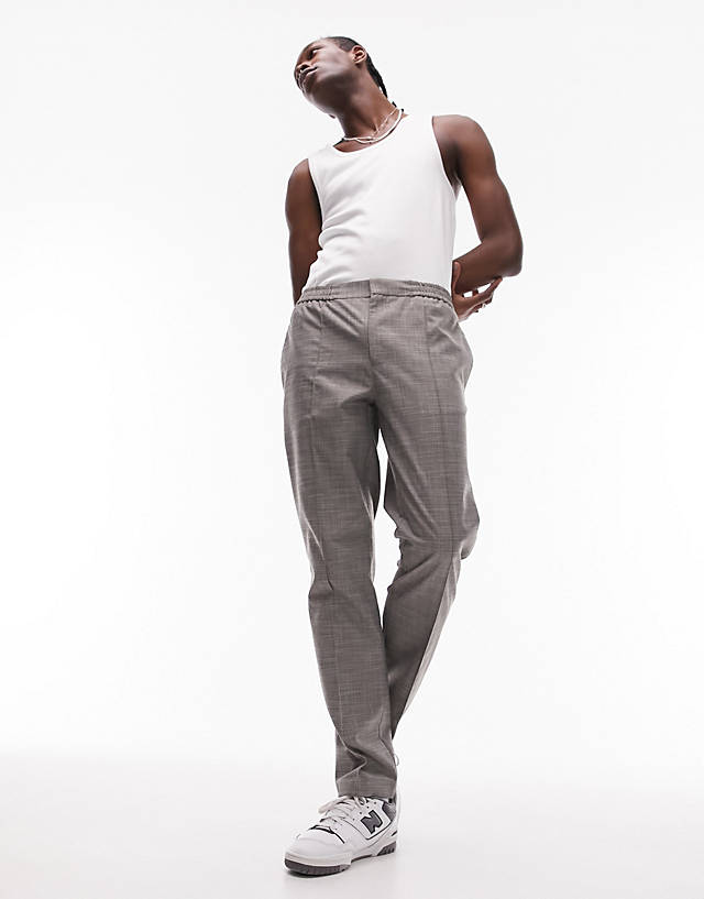 Topman - straight elasticated waist trousers in grey