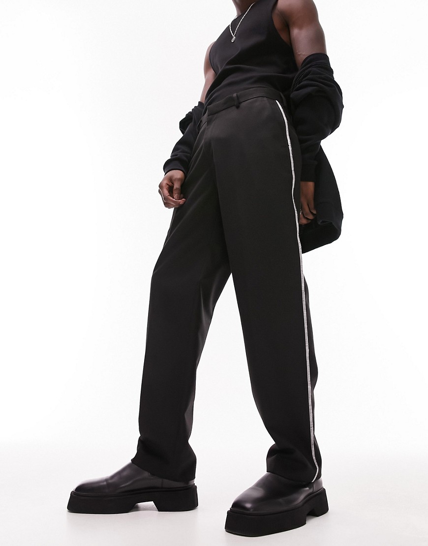 Topman straight exposed seam trousers in black