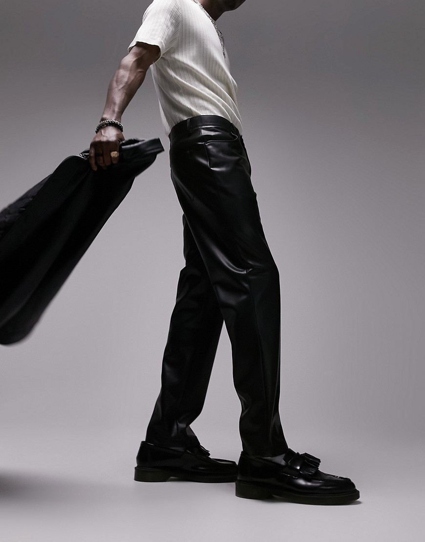 straight faux leather pants in black