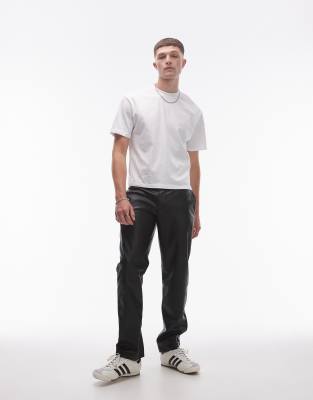 Topman Straight Faux Leather Pants In Black