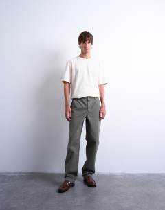 Straight fit herringbone trouser in khaki