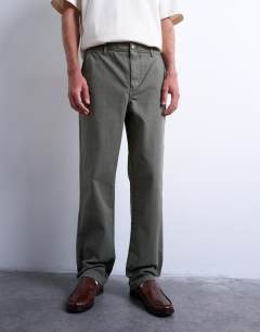 Model wearing Straight fit herringbone trouser in khaki