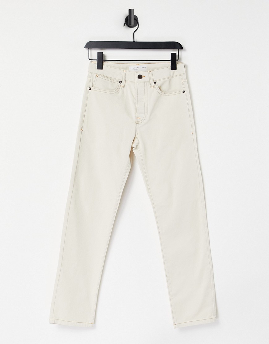 Topman straight fit jeans in ecru-White