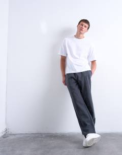 Model wearing Straight fit jogger with seam detail in washed black