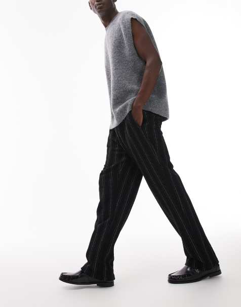 Topman straight fit jogger with textured stripe in black - view 1